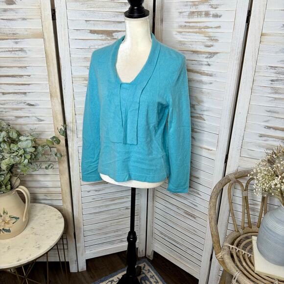 CASHMERE CHARTER CLUB LUXURY Women's Medium 100% Cashmere Sweater Turquoise Blue - Picture 5 of 13